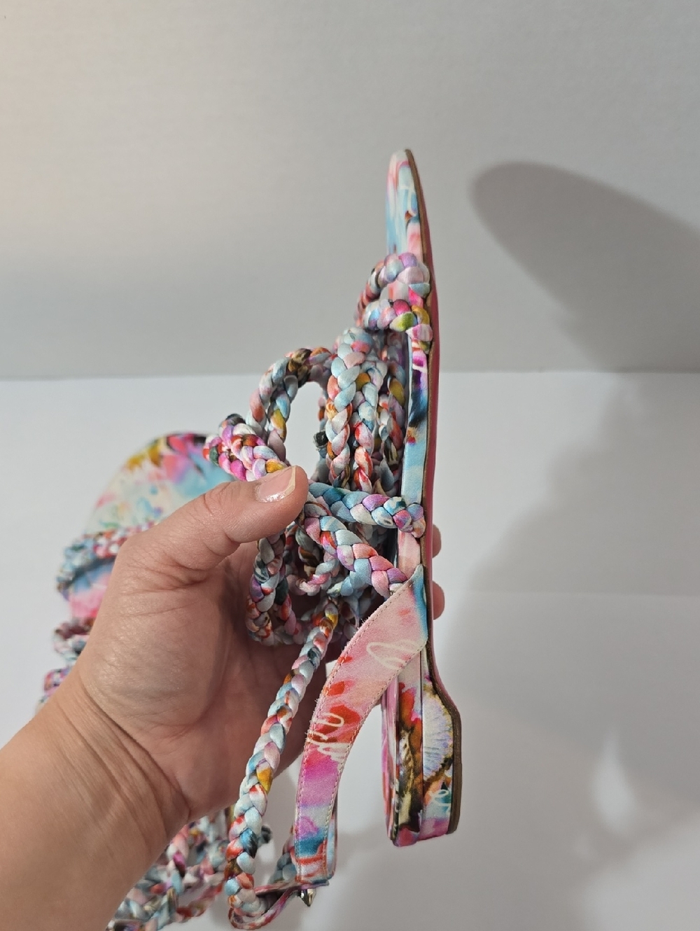 CHRISTIAN LOUBOUTIN MARYAM Multicolor Satin Braided Lace Up Sandals - Picture 12 of 16